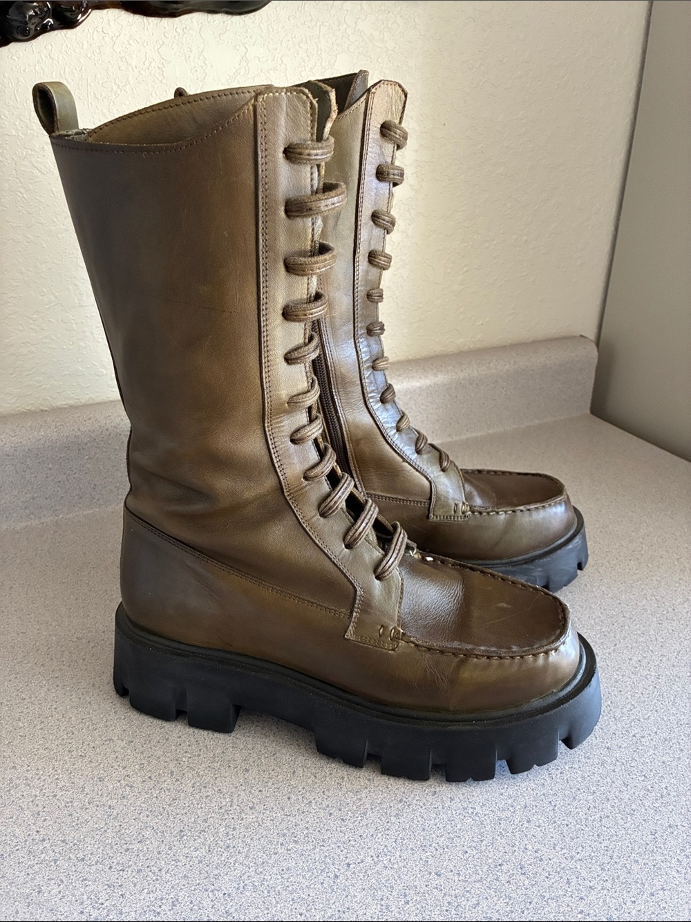 Free People Jones Lug Sole Lace Up Boots Size 10 Artichoke